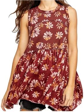 Free People madison red floral oversized swing tank top tunic womens M